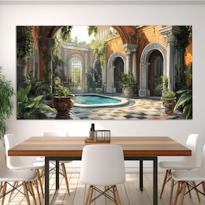 Oriental Gardens in Iran Canvas Print, Persian Garden Painting, Persian Wall Art, Arab Wall Decor, Persian Art, Oriental Canvas Print