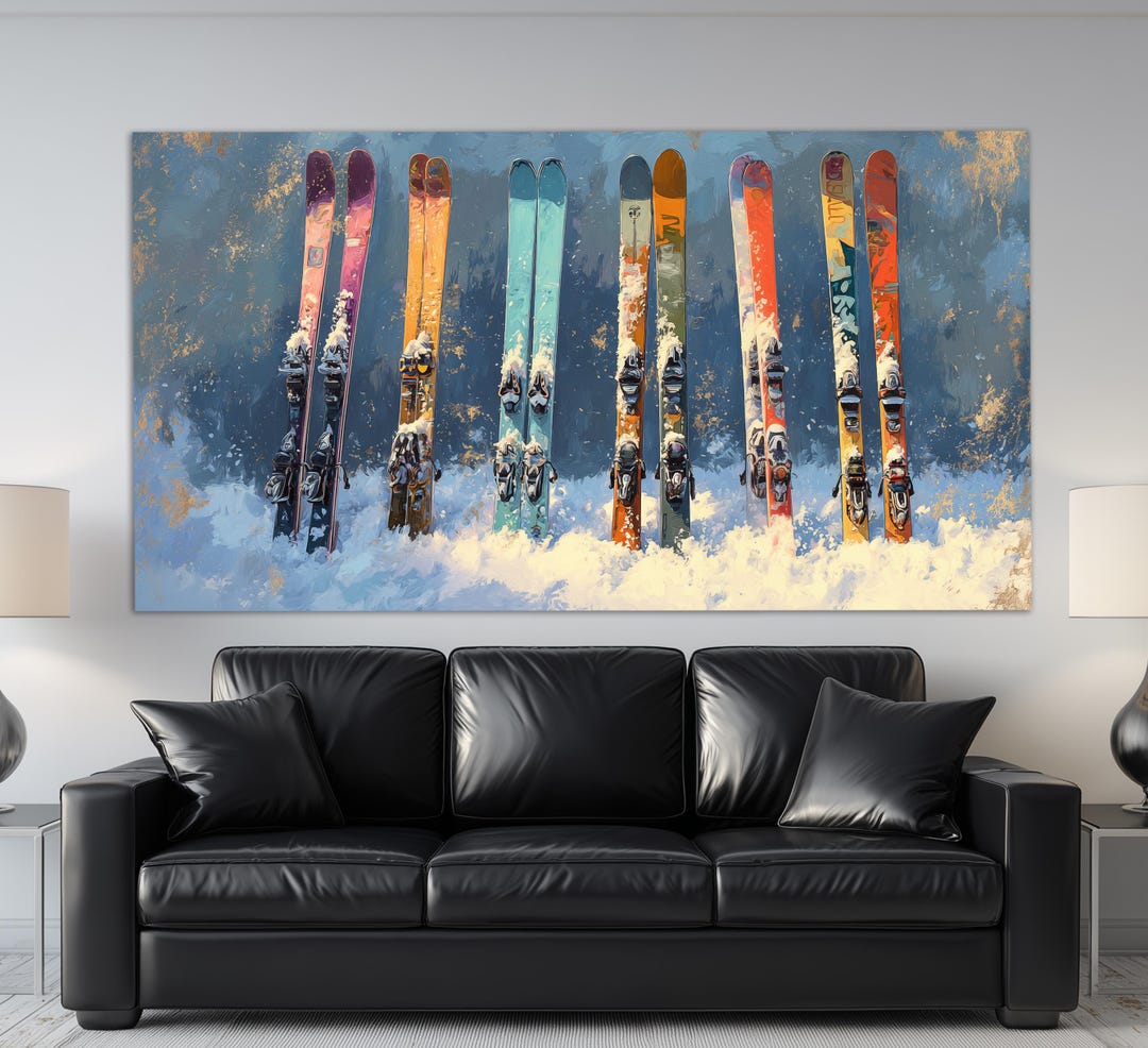 Ski Wall Art, Skiing Canvas Print, Abstract Ski Painting, Ski Poster ...