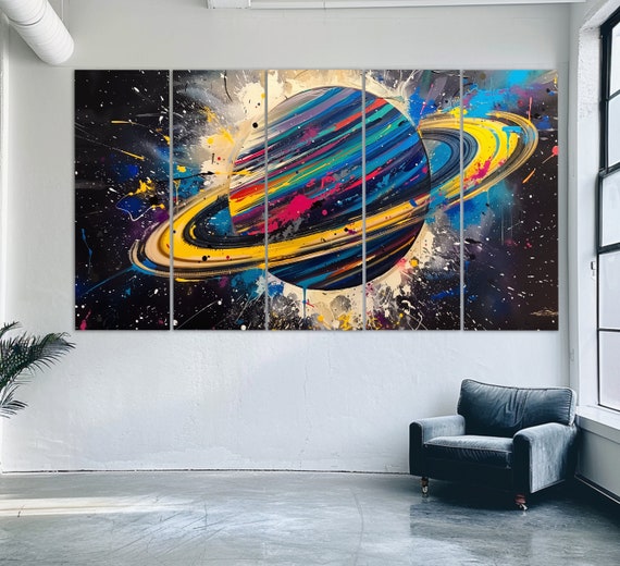 Abstract Saturn Canvas Print, Colorful Saturn Painting, Saturn