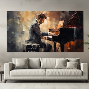 Pianist Playing Piano Canvas Print in Vintage Oil Painting Style, Pianist Painting, Music Wall Art, Pianist Gift, Music School Decor