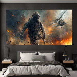 Soldier Canvas Print, Warfare Wall Art, Military Gift, Military Painting, Abstract Military Canvas Print, Soldier Gift, Military Art