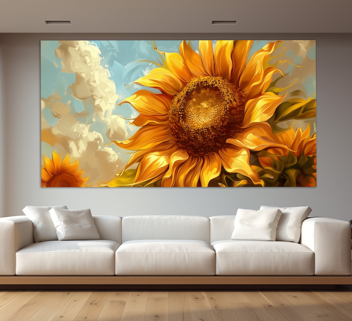 Sunflower Canvas Print in a Vintage Oil Painting Style, Sunflowers Wall ...
