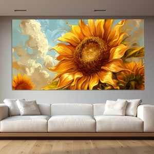 Sunflower Canvas Print in a Vintage Oil Painting Style, Sunflowers Wall Art, Abstract Sunflower Painting, Romantic Gift, Floral Canvas Art