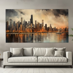 Chicago Canvas Print in a Vintage Oil Painting Style, Abstract Chicago Wall Art, Neutral Colors Chicago Painting, Chicago Wall Decor