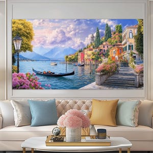Lake Como Canvas Print in a Vintage Oil Painting Style, Italy Canvas Print, Abstract Lake Como Poster, Lake Como Wall Art, Italy Canvas Art