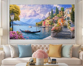風景画 コモ湖 キャンバスプリント、イタリアのコモ湖 ウォールアート