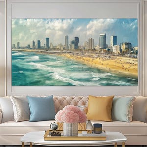 Tel Aviv Canvas Print in a Vintage Oil Painting Style, Abstract Tel Aviv Painting, Tel Aviv Wall Art, Tel Aviv Wall Decor, Israel Canvas Art