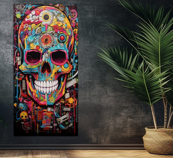 Abstract Skull Graffiti Style Canvas Print, Pop Art Skull Poster