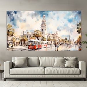 Jacksonville Canvas Print in a Vintage Oil Painting Style, Abstract Jacksonville Wall Art, Neutral Colors Jacksonville Downtown Painting