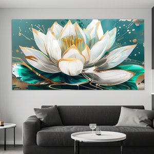 Lotus Flower Canvas Print in an Oil Painting Style, Floral Wall Decor, Abstract Lotus Painting, Lotus Wall Art, Modern Bedroom Wall Decor