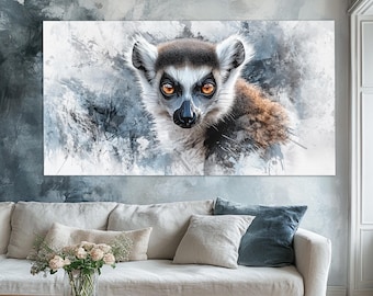 Abstract Lemur Canvas Print, Lemur Wall Art, Lemur Painting, Cute Lemur Poster, Kids Room Decor, Animals Wall Art, Funny Lemur Print