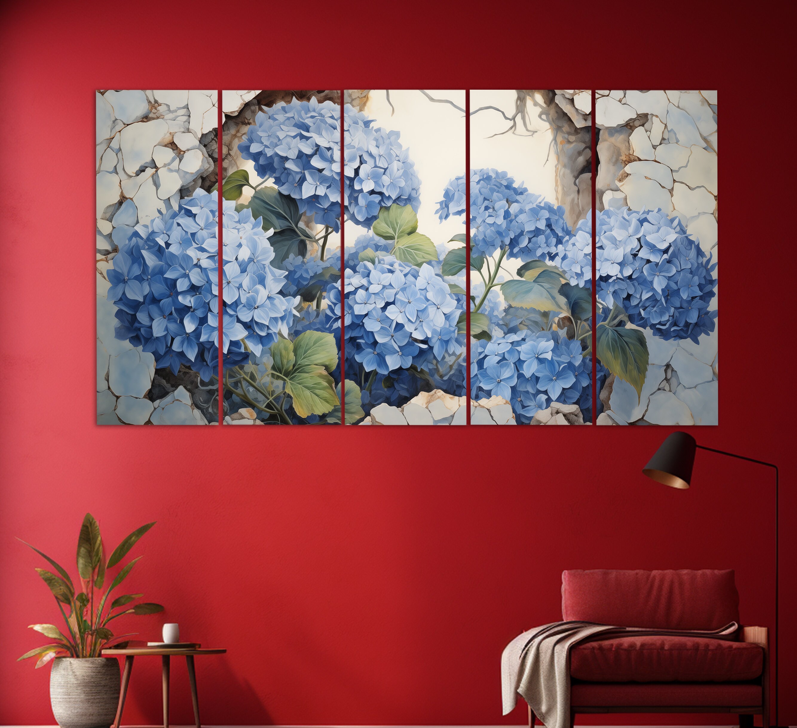 Blue Hydrangea Flowers Canvas Print, Floral Wall Decor, Romantic Wall ...