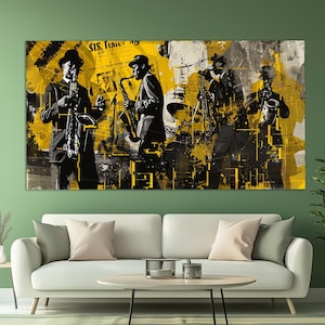 Jazz Band Leinwanddruck in Vintage Ölmalerei Stil, abstrakte Jazz Malerei, Musik Wandkunst, Geschenk für Jazz Liebhaber, Jazz Club Dekor