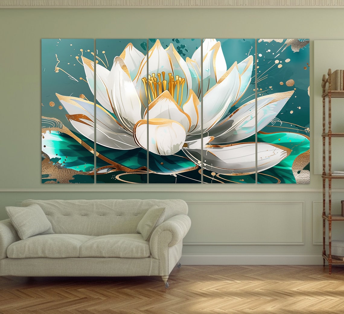 Lotus Flower Canvas Print in an Oil Painting Style, Floral Wall Decor ...