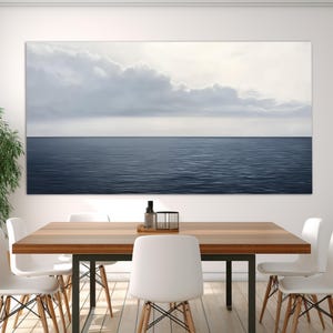Minimalistische Meereslandschaft Leinwanddruck, Sea Horizon Poster, Wandkunst, Dunkelblaue Meeresmalerei, Ozean Leinwandkunst, Malerische Ozeanwandkunst