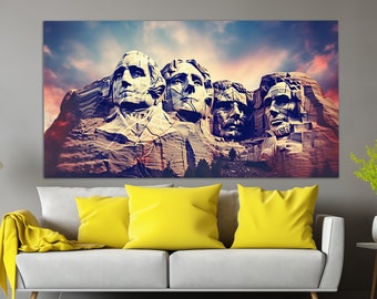 Mount Rushmore National Memorial Abstract Canvas Print, George Washington, Thomas Jefferson, Theodore Roosevelt and Abraham Lincoln Wall Art