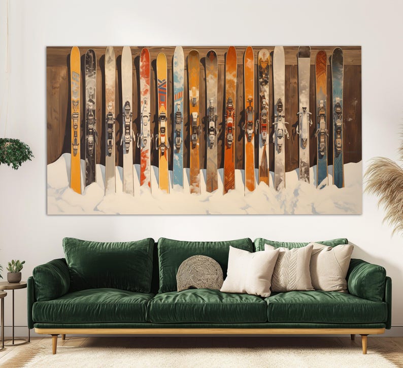 Vintage Ski Wall Art, Skiing Canvas Print, Abstract Ski Painting, Ski ...