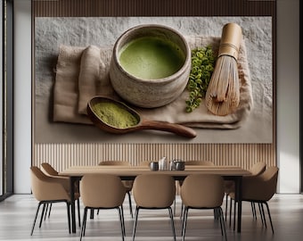 Canvas matcha groene thee, theekunst aan de muur, keuken, keuken, cafémuurdecoratie
