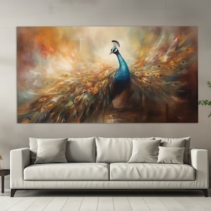 Peacock Canvas Print in a Vintage Oil Painting Style, Animals Wall Art, Peacock Painting, Modern Home Decor, Contemporary Wall Decor