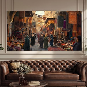 Stampa su tela vintage del Gran Bazar di Istanbul in stile dipinto a olio, dipinto retrò di Istanbul, arte murale della Turchia, poster vintage di Istanbul