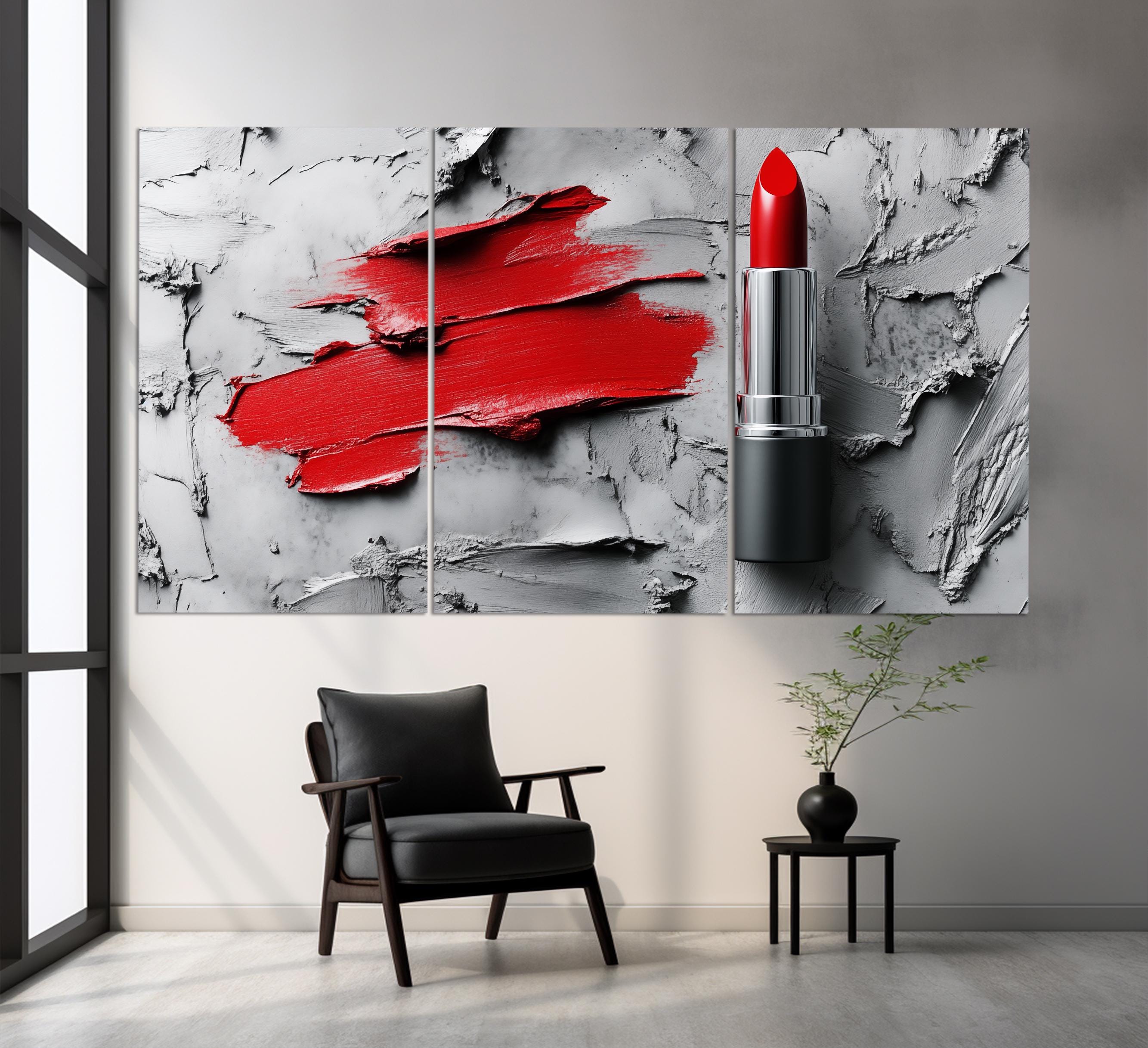 Bright Red Lipstick Canvas Print, Contemporary Fashion Wall Art, Makeup ...