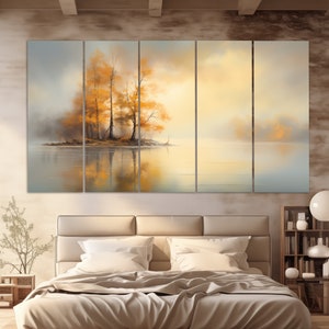 Mystical Dawn over Lake Canvas Print, Scenic Nature Wall Decor, Bedroom Wall Decor, Autumn Painting, Autumn Wall Art, Nature Canvas Print