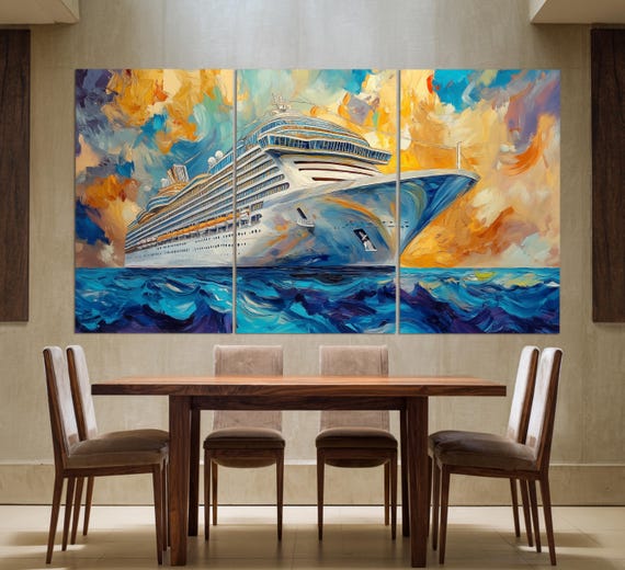 ヴィンテージ油絵風のクルーズ船キャンバスプリント、クルーズ船の絵画