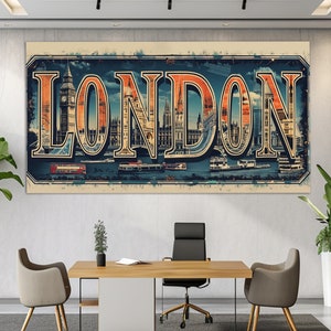 London Sign Canvas Print, Abstract London Wall Art, Modern London Print, London  Painting, London Office Wall Decor, United Kingdom Wall Art