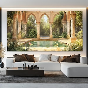 Persian Gardens Canvas Print, Persian Gardens Painting, Ancient Persian Wall Art, Oriental Wall Art, Arab Wall Decor, Oriental Landscape