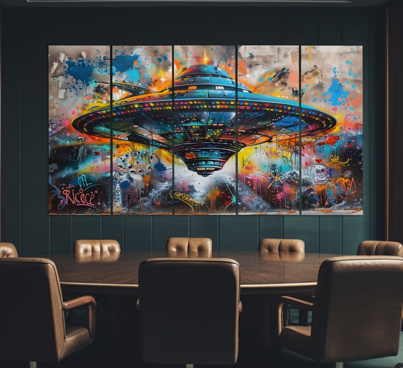 UFO Wall Art, Flying Saucer Canvas Print, Abstract UFO Poster,ufo ...