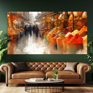 Spice Bazaar in Istanbul Canvas Print in an Oil Painting Style, Retro Istanbul Painting, Egyptian Bazaar Poster, Turkey Wall Art