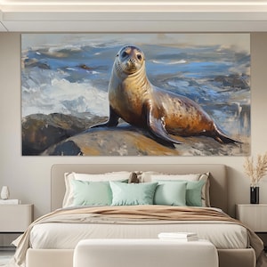 Cute Seal Canvas Print, Seal Wall Art, Abstract Seal Painting, Seal Poster, Kids Room Decor, Animals Wall Art