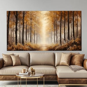 Stampa su tela Scenic Golden Forest, dipinto di paesaggio autunnale, arte murale di alberi dorati, poster Golden Forest, dipinto di alberi autunnali