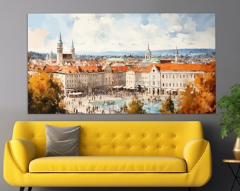 Impresión en lienzo de Liubliana en estilo de pintura al óleo vintage, arte mural abstracto de Liubliana, pintura de Liubliana, arte mural esloveno, lienzo de Eslovenia