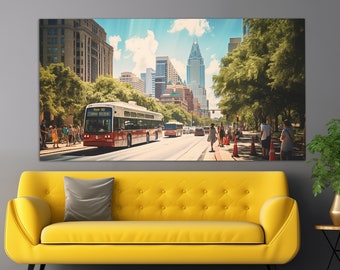 Austin-canvasafdruk in vintage olieverfstijl, abstracte Austin-muurkunst, Austin-schilderij, Austin-muurdecoratie, Austin-poster