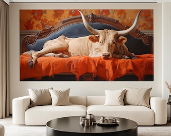 Cow in the Bedroom Canvas Print, Bedroom Wall Decor, Farmhouse Wall Decor, Cow Painting, Cows Wall Art, Cute Cow Painting, Cow Canvas Print