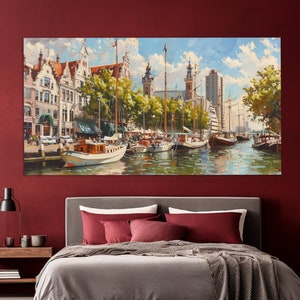Rotterdam Canvas Print in a Vintage Oil Painting Style, Abstract Rotterdam Wall Art, Rotterdam Painting, Netherlands Wall Art