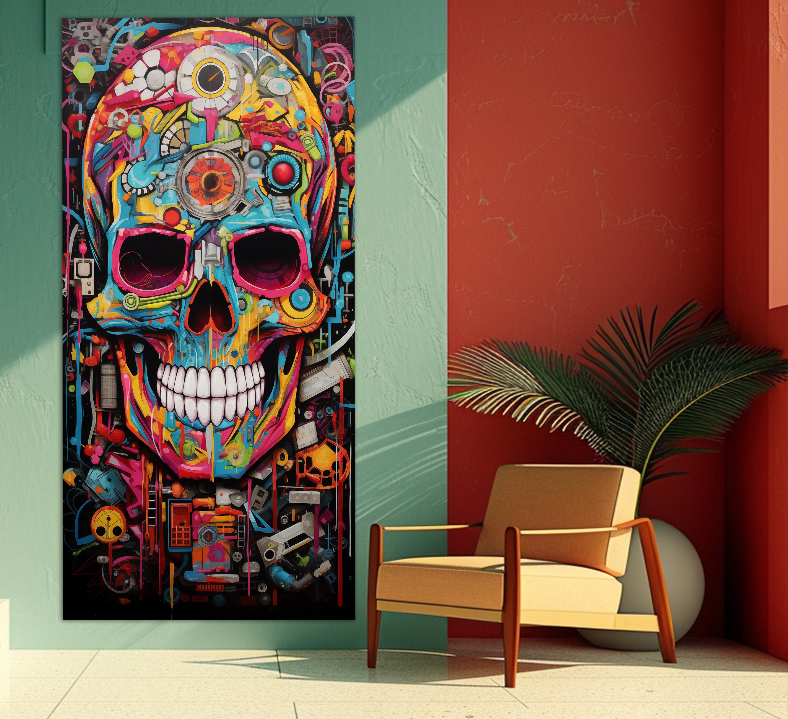 Abstract Skull Graffiti Style Canvas Print, Pop Art Skull Poster