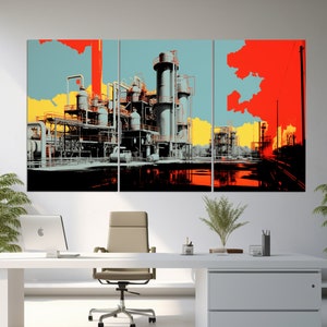 Industrial Wall Art, Pop Art Factory Canvas Print, Large Plant Poster, Industrial Print, Abstract Factory Canvas Art, Engineer Office Decor