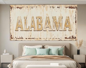 Impresión en lienzo con el cartel vintage de Alabama, pintura retro de Alabama, arte mural rústico de Alabama, póster de Alabama, decoración moderna de pared para oficina de Alabama