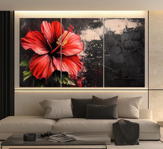 Abstract Hibiscus Flower Canvas Print, Floral Wall Decor, Romantic