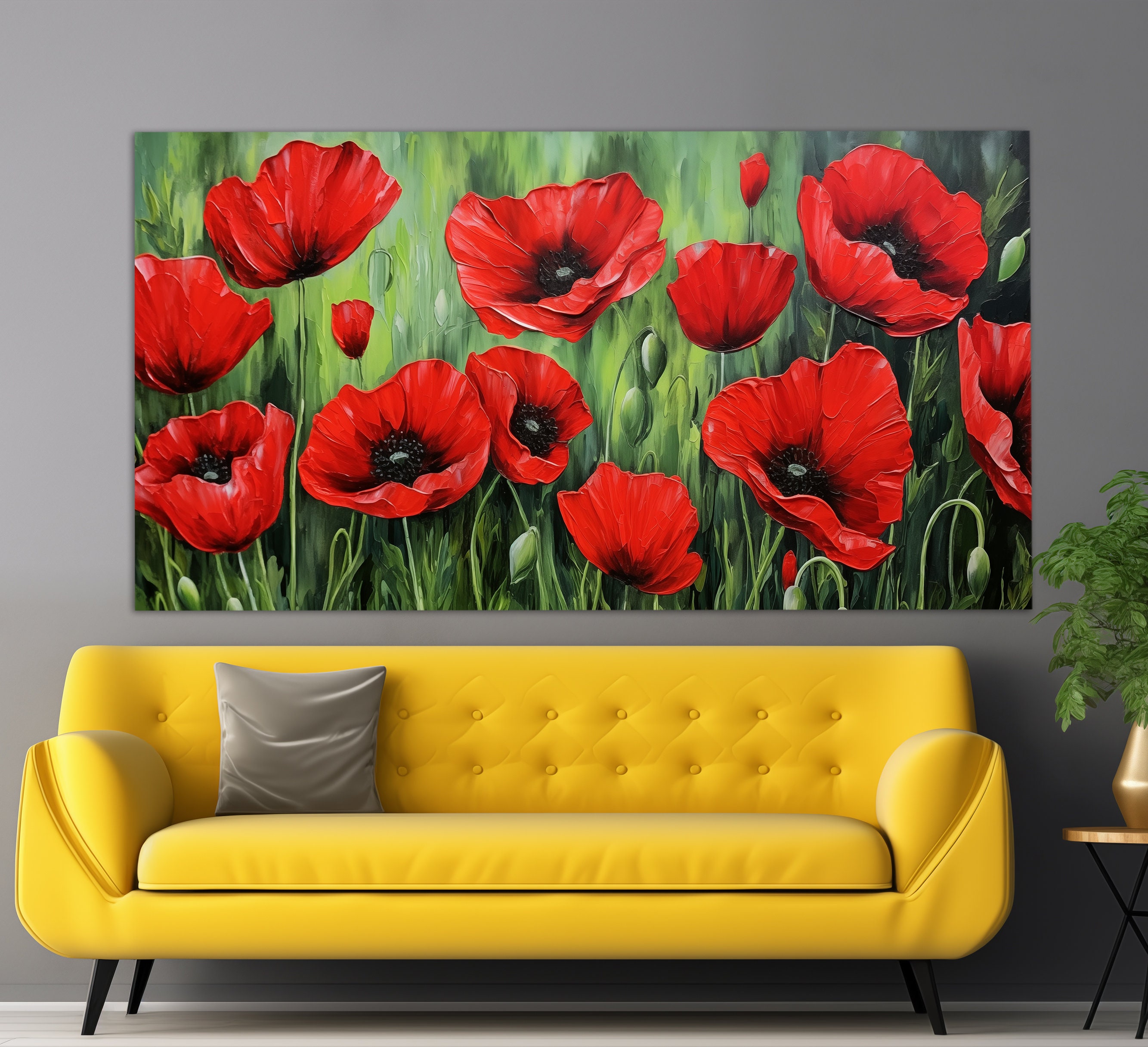 Abstract Poppy Flowers Canvas Print in a Vintage Oil Painting Style ...