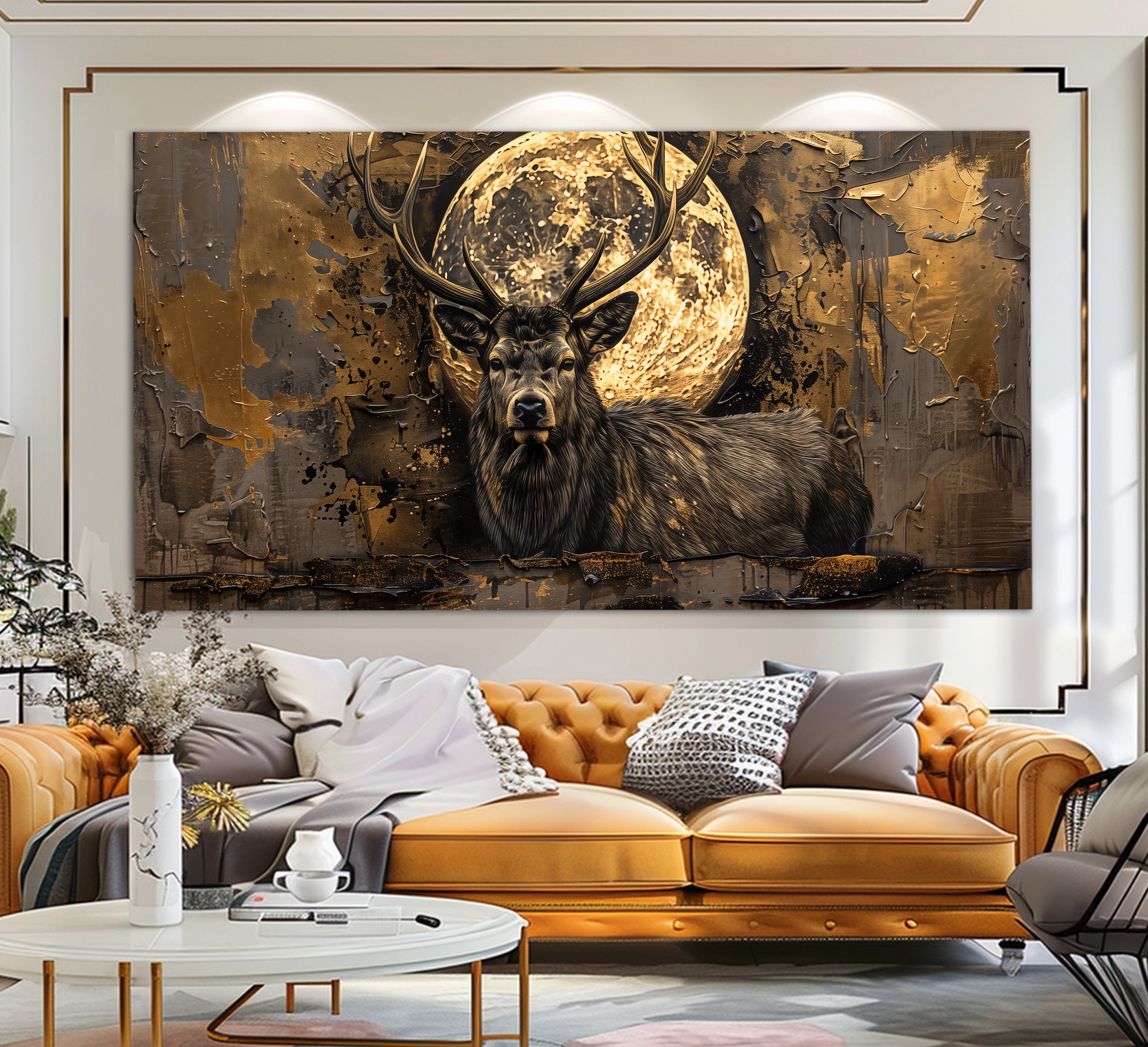 Abstract Deer Canvas Print in a Vintage Oil Painting Style, Mystical ...