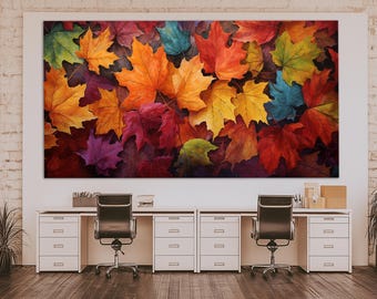 Colorful Autumn Leaves Canvas Print, Autumn Wall Art, Autumn Poster, Bedroom Wall Decor, Autumn Painting, Framed Canvas Art