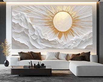 Abstract Sun Canvas Print, Boho Style Sun Painting, Golden Sun Wall Art, Abstract Wall Art, Boho Wall Decor, Mid Century Sun Wall Art