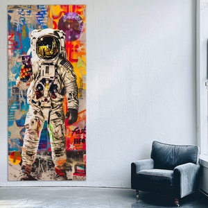 Astronaut mit Telefon Leinwanddruck, Abstrakte Astronaut Malerei, Pop Art Wanddekoration, Pop Art Astronaut Poster, Astronaut Graffiti