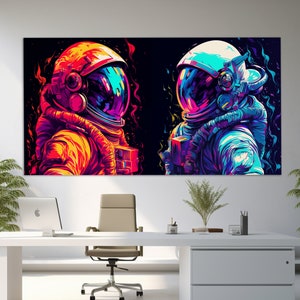 Astronauts Canvas Print, Abstract Astronauts Painting, Disco Painting, Space Wall Art, Night Club Wall Decor