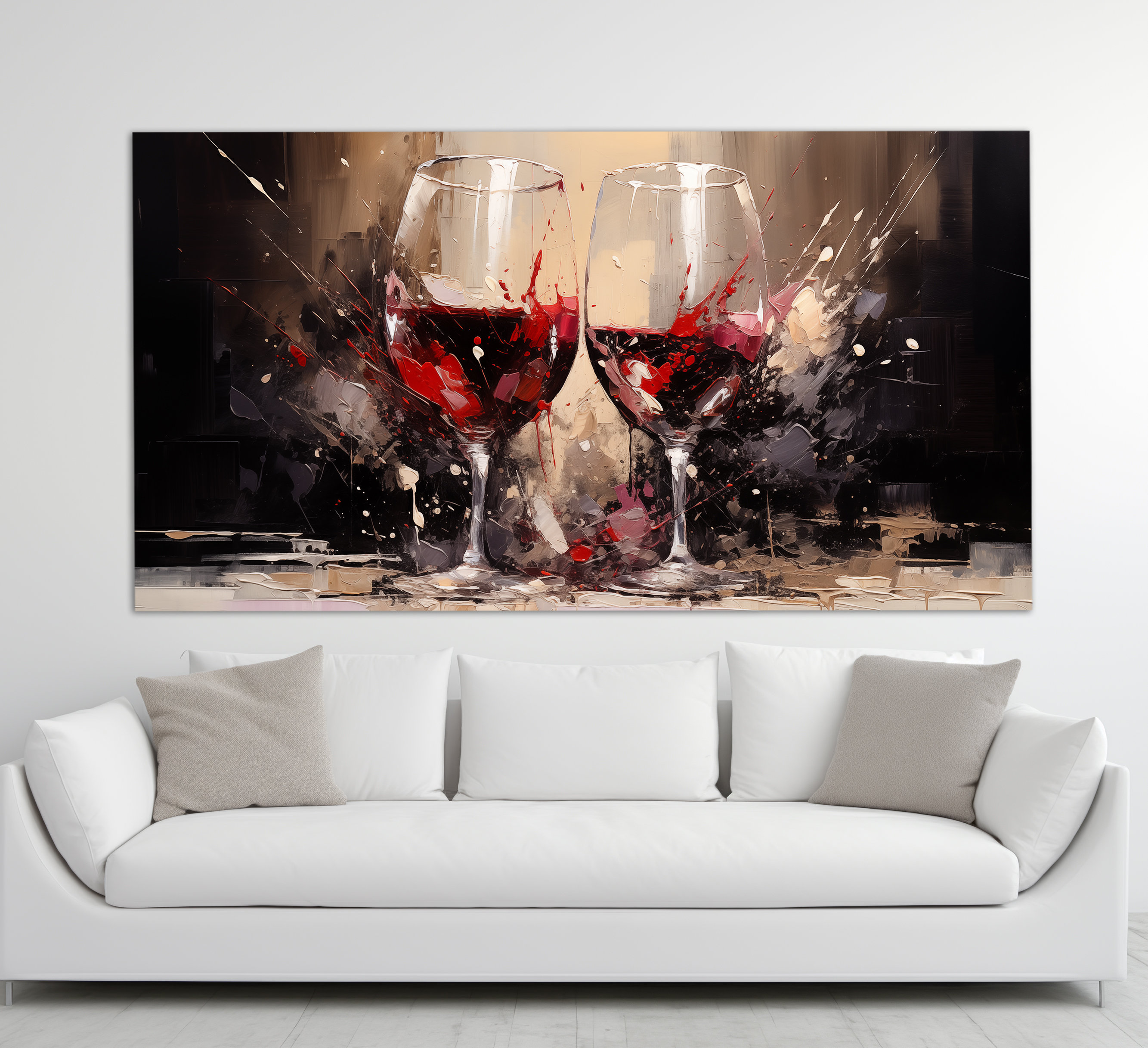 Wine Canvas Wall Art, Abstract Red Wine Glasses Canvas Print, Kitchen ...