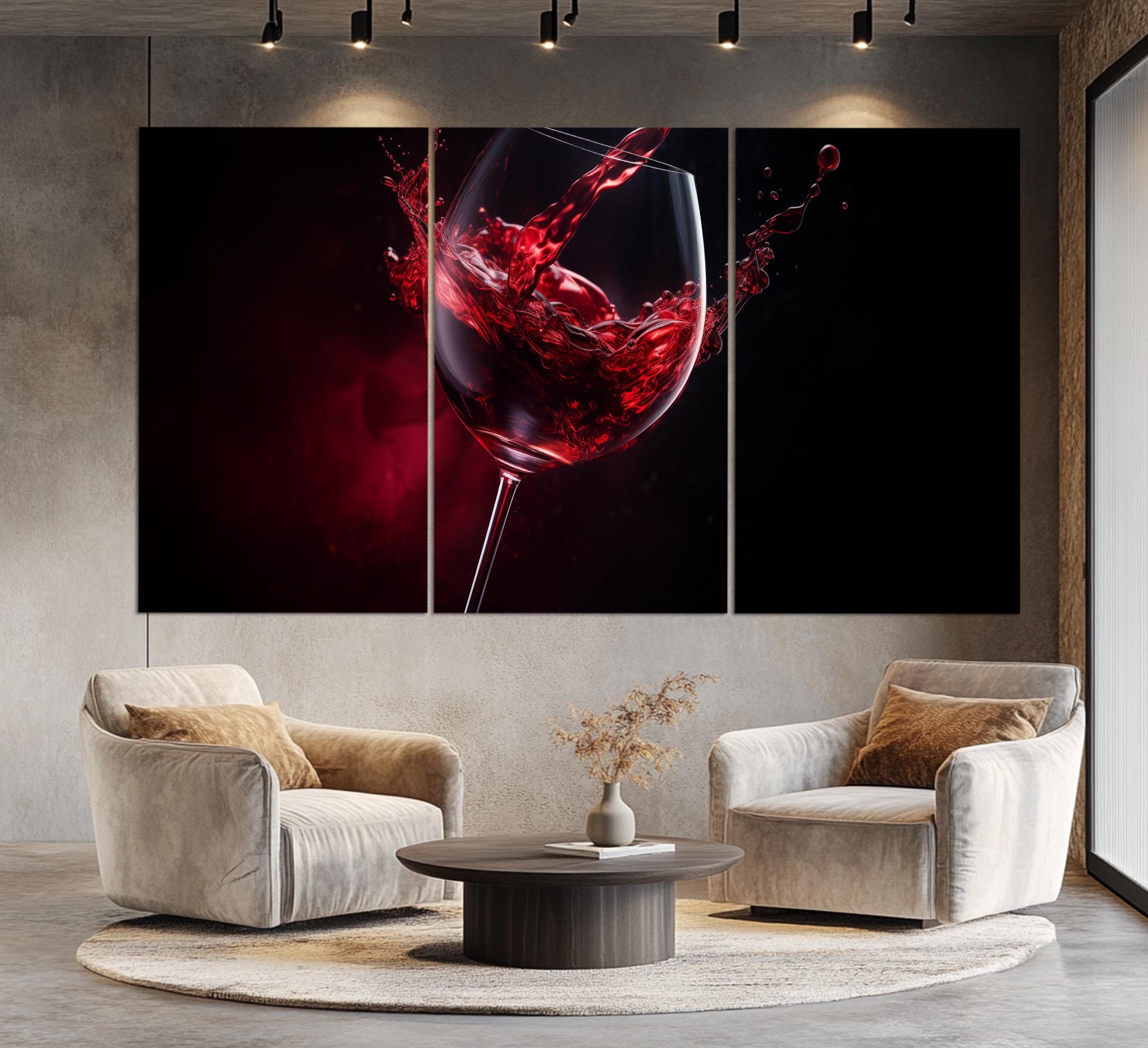 Wine Wall Art, Abstract Red Wine Glass Canvas Print, Kitchen Wall Decor ...