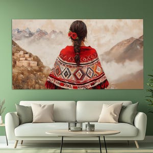 Mysterious Peruvian Woman Canvas Print, Peru Wall Art, Peru Canvas Print, Peru Woman Painting, Peruvian Wall Art, Peruvian Culture